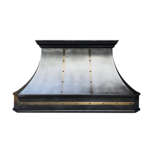 custom antique zinc range hoods with brass straps and rivets at rangehoodmaster