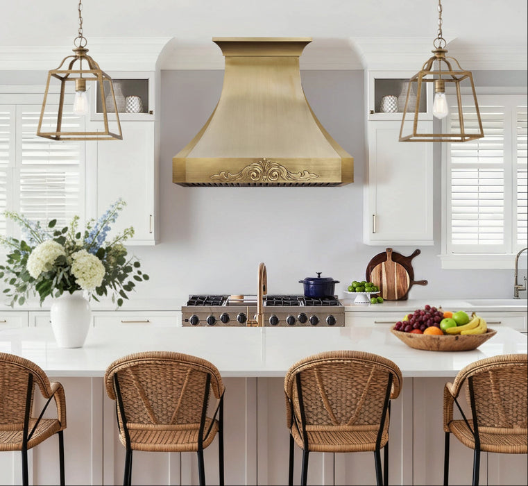 rangehoodmaster custom brass range hood with apron