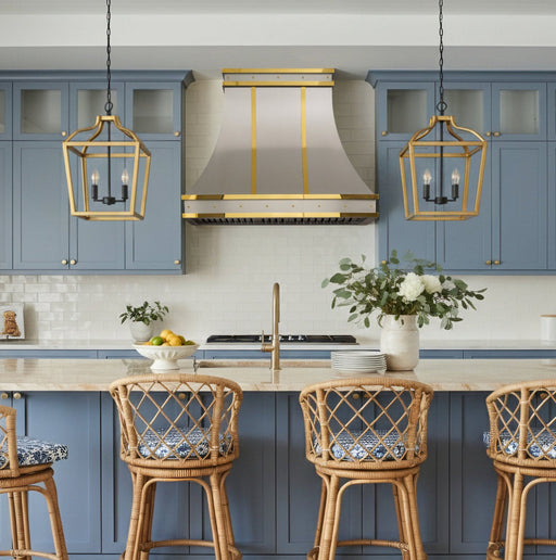 RHM Sweep Brushed Stainless Steel Custom Range Hood with Brass Bands