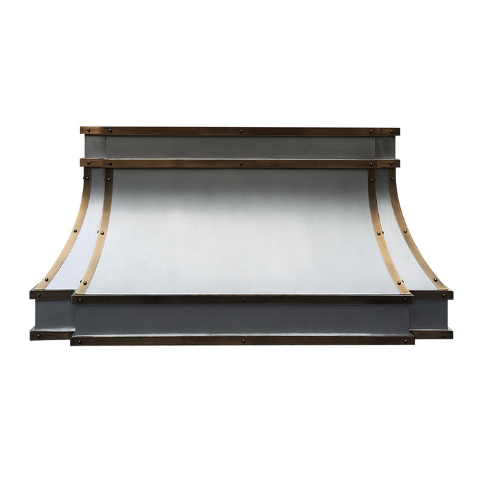 RHM Sweep Custom Metal Zinc Range Hood with Brass Accent Modern Curve ZH33-ZC02