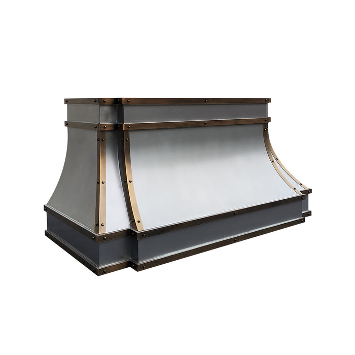 RHM Sweep Custom Metal Zinc Range Hood with Brass Accent Modern Curve ZH33-ZC02
