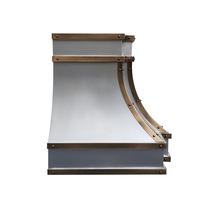 RHM Sweep Custom Metal Zinc Range Hood with Brass Accent Modern Curve ZH33-ZC02
