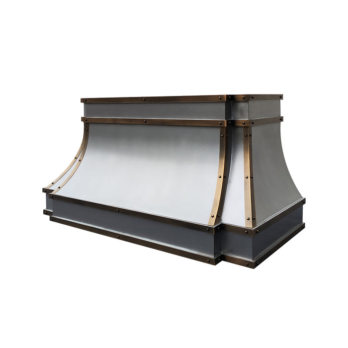 RHM Sweep Custom Metal Zinc Range Hood with Brass Accent Modern Curve ZH33-ZC02