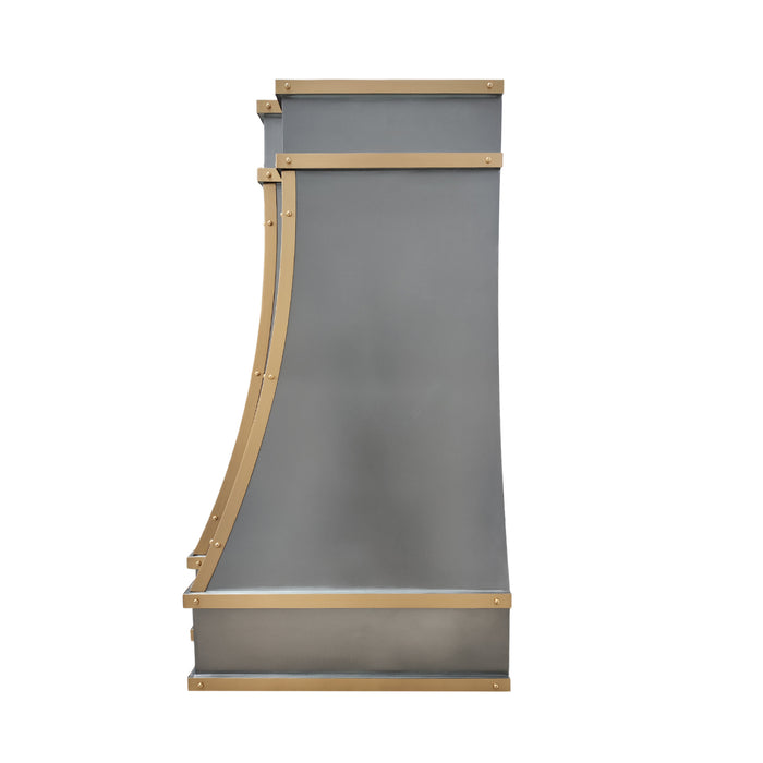 RHM Sweep Custom Metal Zinc Range Hood with Brass Accent Modern Curve SH33-ZC01