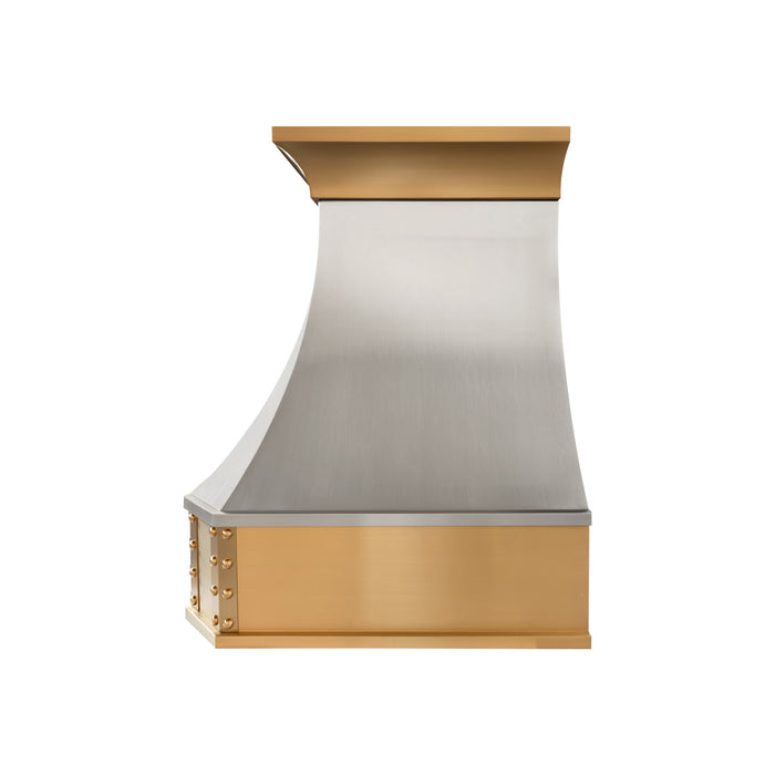 rangehoodmaster curved range hood with brass straps