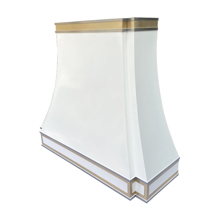RHM Sweep White Stainless Steel Custom Range Hood with Brass Accent SH33-C6WB