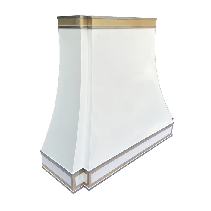 RHM Sweep White Stainless Steel Custom Range Hood with Brass Accent SH33-C6WB