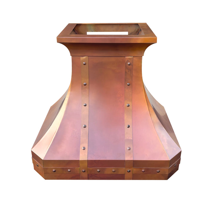 RHM Traditional Curved Rustic Fired Copper Hood with Straps CT-VH30TR-7