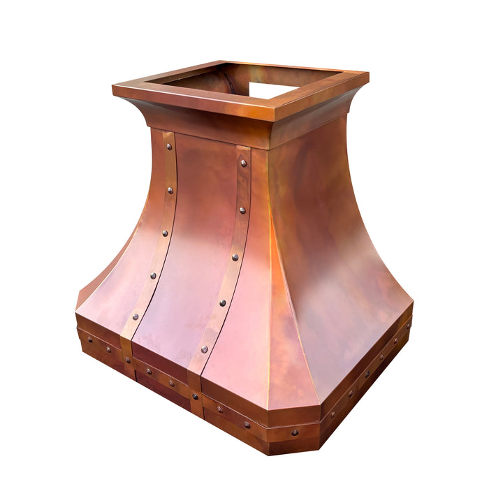 RHM Traditional Curved Rustic Fired Copper Hood with Straps CT-VH30TR-7