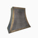 custom zinc range hood antique black zinc with non-directional antique brass straps curved shape at RangeHoodMaster