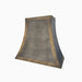 custom zinc range hood antique black zinc with non-directional antique brass straps curved shape at RangeHoodMaster