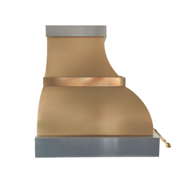 RHM Warm Brass Kitchen Hood with Custom Luxury Pot Rack SH1-2S1B