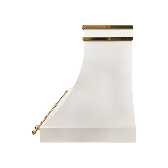 RHM White Range Hood French Style with Golden Straps and Pot Rail SH7-FL-03