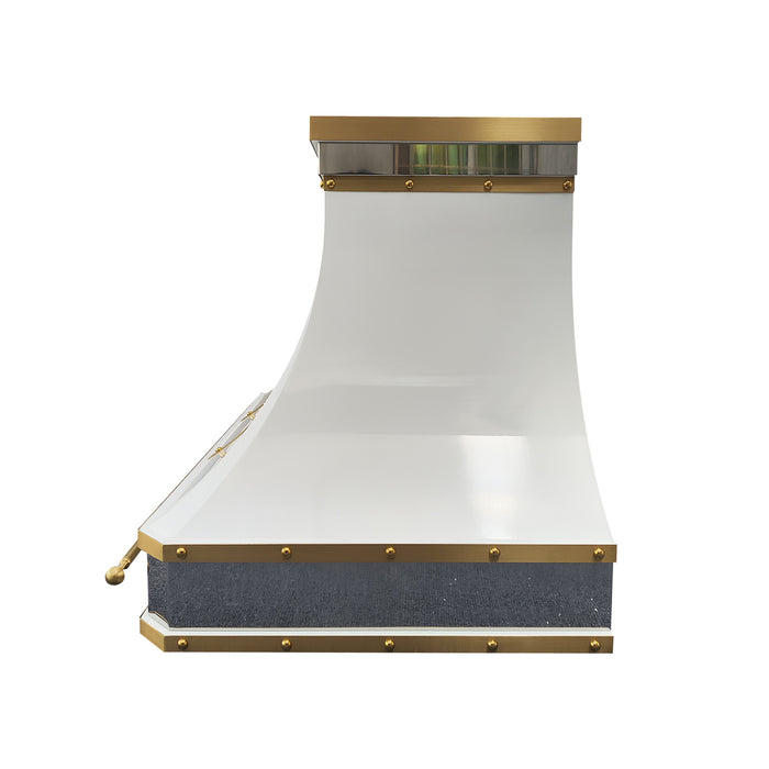 RHM White Stainless Steel Range Hood with Curved Corners and Pot Rack SH3-4STR