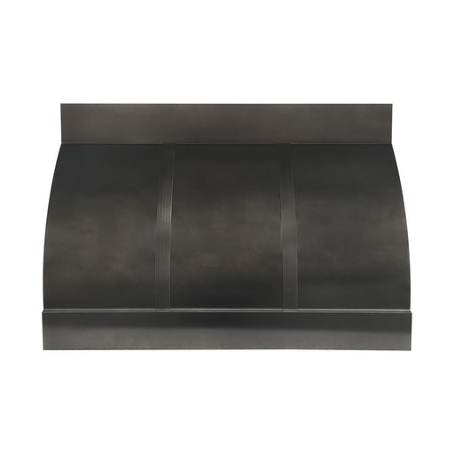 Custom barrel shape zinc kitchen range hood with decorative straps handmade at rangehoodmaster