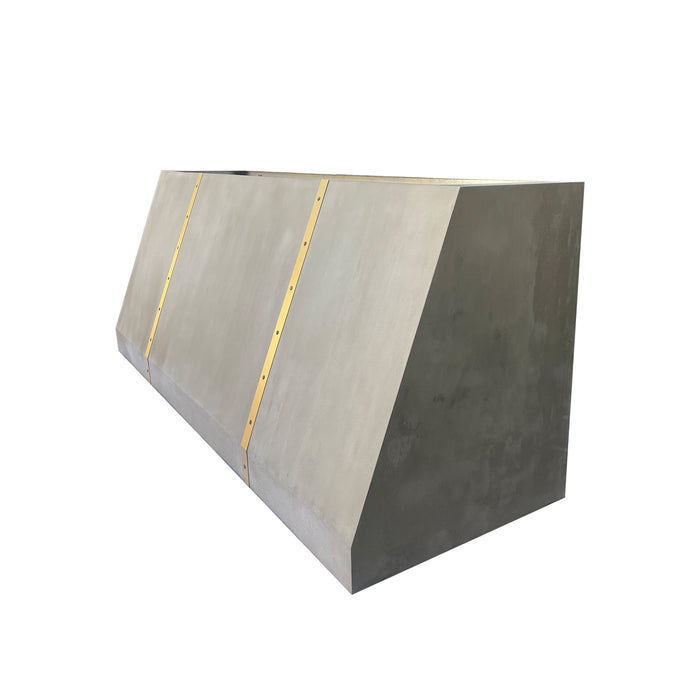 rangehoodmater zinc range hood custom cement gray color with brass straps and rivets decor