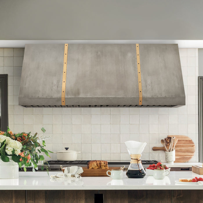 RHM Zinc Range Hood Custom Cement Gray Color with Brass ZH11-B2S1