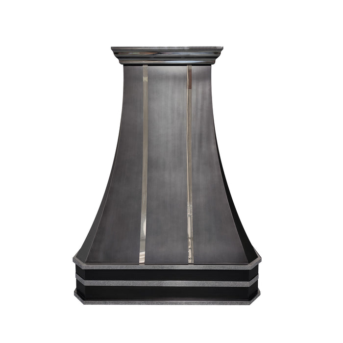 Antique Gray Stainless Steel range hood with smooth curved silhouette for residential kitchens