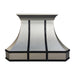 classic modern stainless steel range hood brushed finish with black straps and rivets at RangeHoodMaster