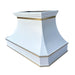 White stainless steel range hood with contemporary curved silhouette for stylish cooking areas