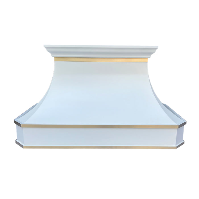 White stainless steel range hood with elegant curved design for modern kitchen spaces