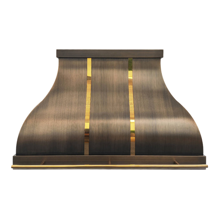 Custom Brass range hood with classic bell shape silhouette for luxury residential kitchens