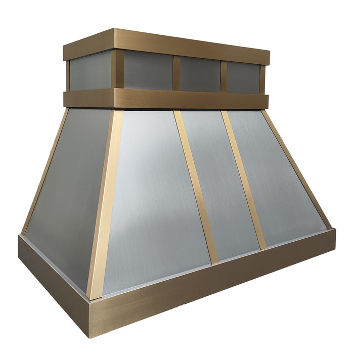 silver stainless steel range hood with brushed finish and clean lines for modern residential cooking space