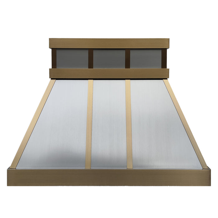 silver stainless steel range hood with tapered modern design for contemporary luxury kitchen