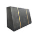 stainless steel range hood with custom slope silhouette and decorative brass accents for contemporary home kitchen