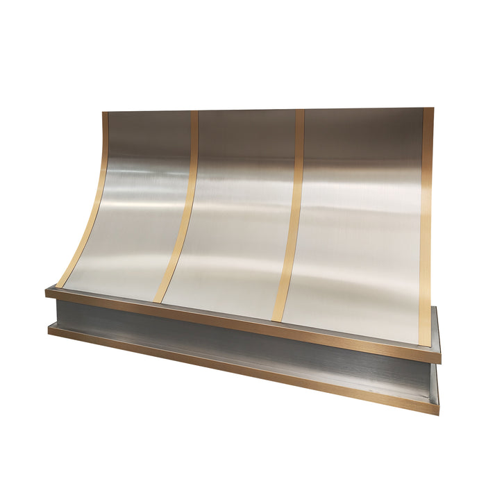 Custom Stainless Steel Slope Range Hood with Slim Brass Support Straps for Compact Urban Kitchens