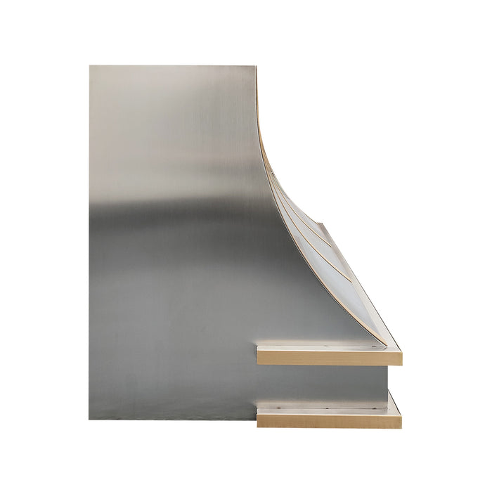 Custom Stainless Steel Slope Range Hood with Adjustable Brass Trim Straps for Luxury Family Kitchens