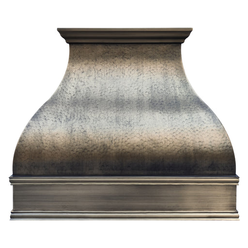 antique brass kitchen range hood with hammered texture