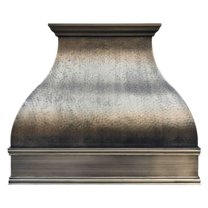 antique brass kitchen range hood with hammered texture