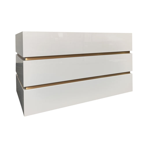 Premium white stainless steel range hood with geometric box profile for stylish residential kitchens