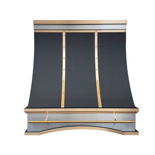 Black Stainless Steel Range Hood with Sloped Profile for Modern Open-Concept Kitchens