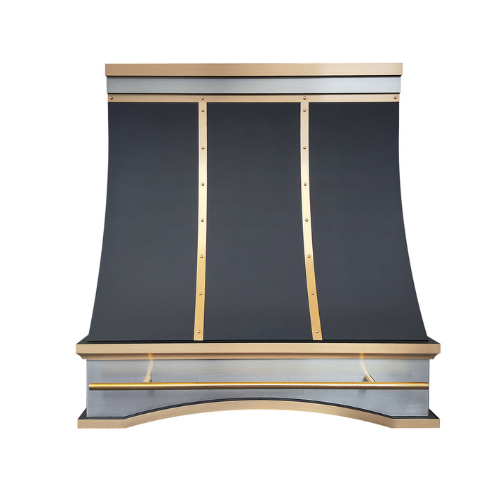 Black Stainless Steel Range Hood with Sloped Profile for Modern Open-Concept Kitchens