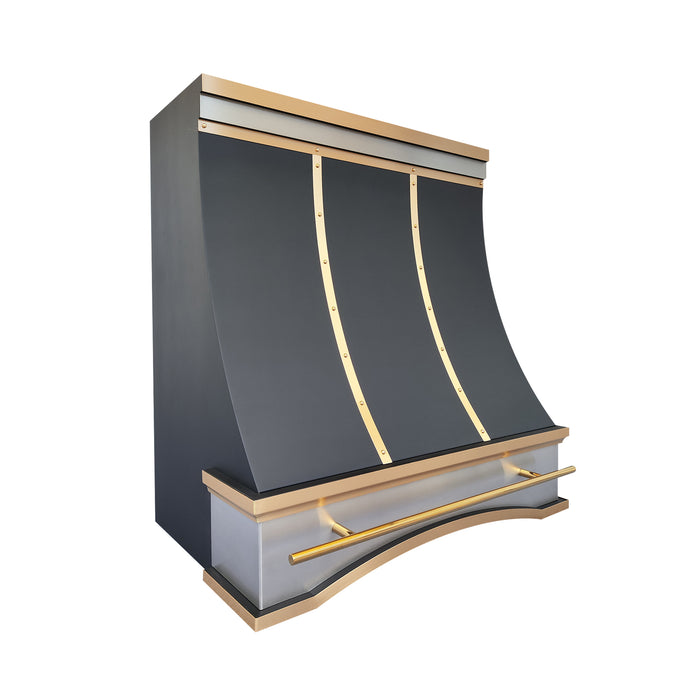 Stainless Steel Black Range Hood with Angled Slope for Industrial-Style Cooking Spaces