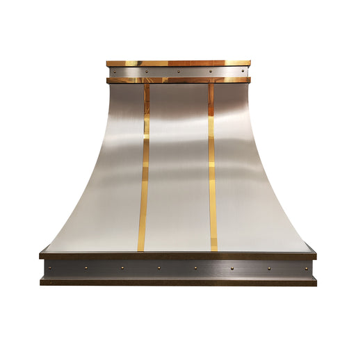 RHM Sweep Brushed Stainless Steel Custom Range Hood with Brass Bands