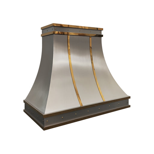 RHM Sweep Brushed Stainless Steel Custom Range Hood with Brass Bands
