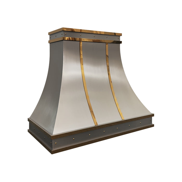 RHM Sweep Brushed Stainless Steel Custom Range Hood with Brass Bands