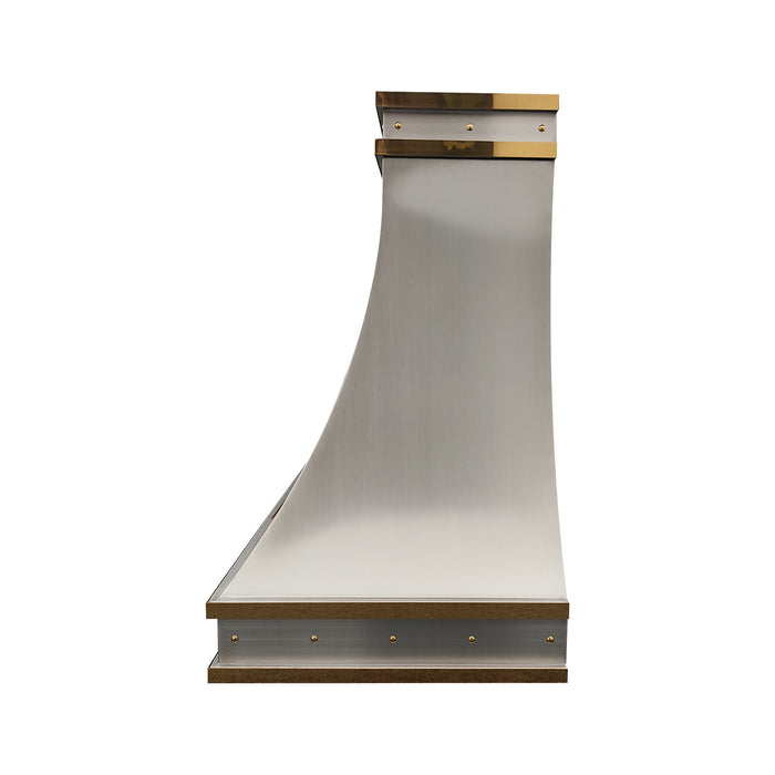 RHM Sweep Brushed Stainless Steel Custom Range Hood with Brass Bands