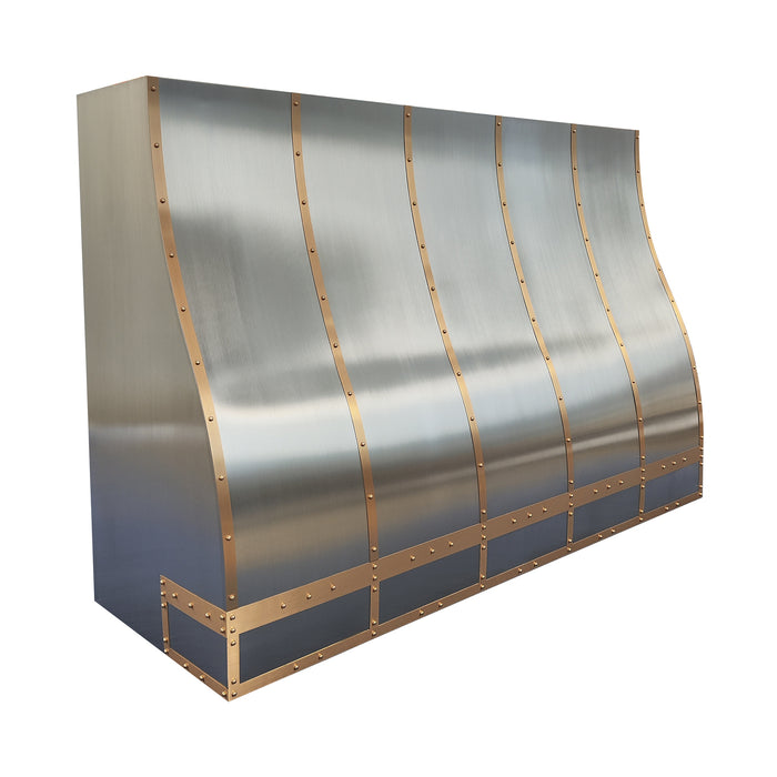 Wall-mounted stainless steel range hood with hand-hammered skill for luxury kitchens