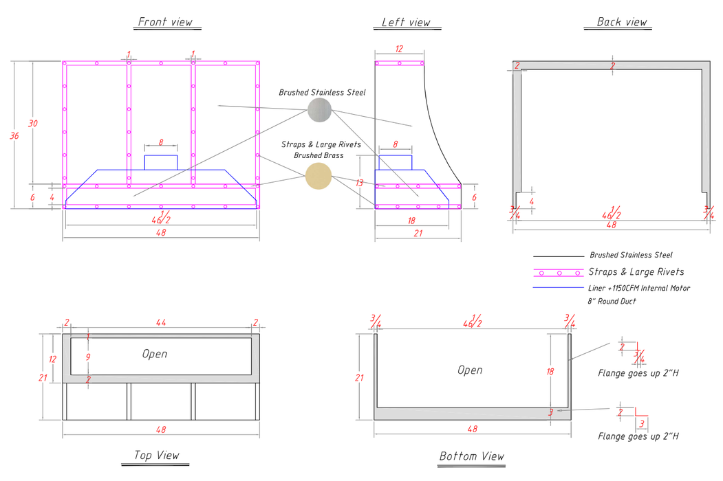 RHM Slope Stainless Steel Custom Kitchen Hoods H8 for Deb's Project