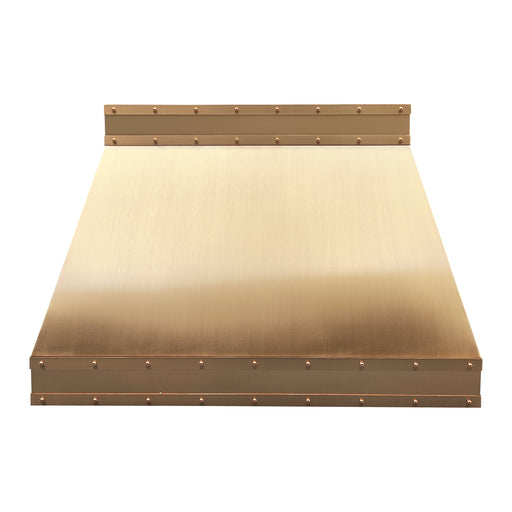 Rangehoodmaster brushed brass range hood with strap & rivets