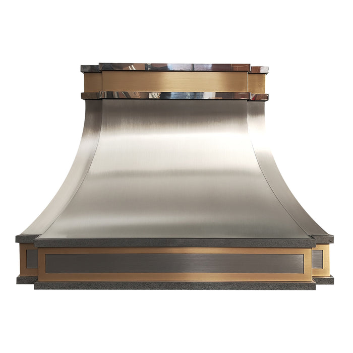 RHM Brushed Stainless Steel Custom Range Hood with Brass Trims SH33-C5BS-1