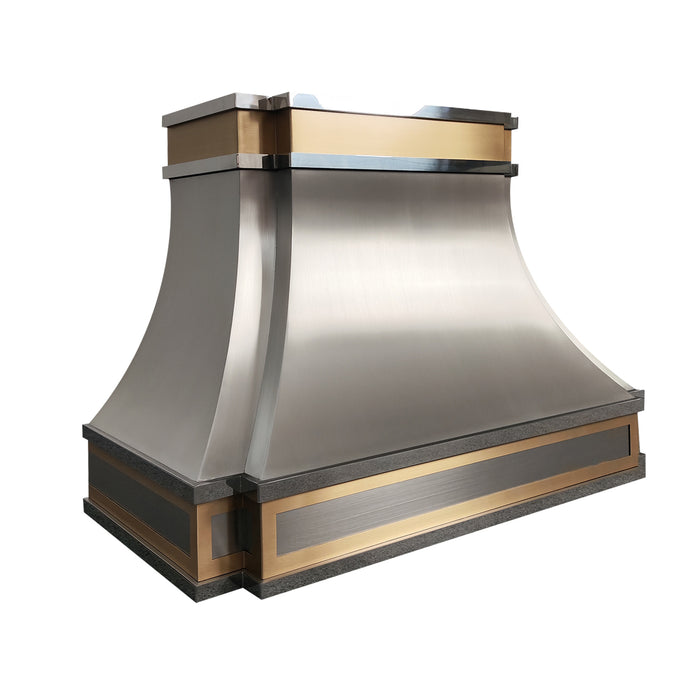 RHM Brushed Stainless Steel Custom Range Hood with Brass Trims SH33-C5BS-1