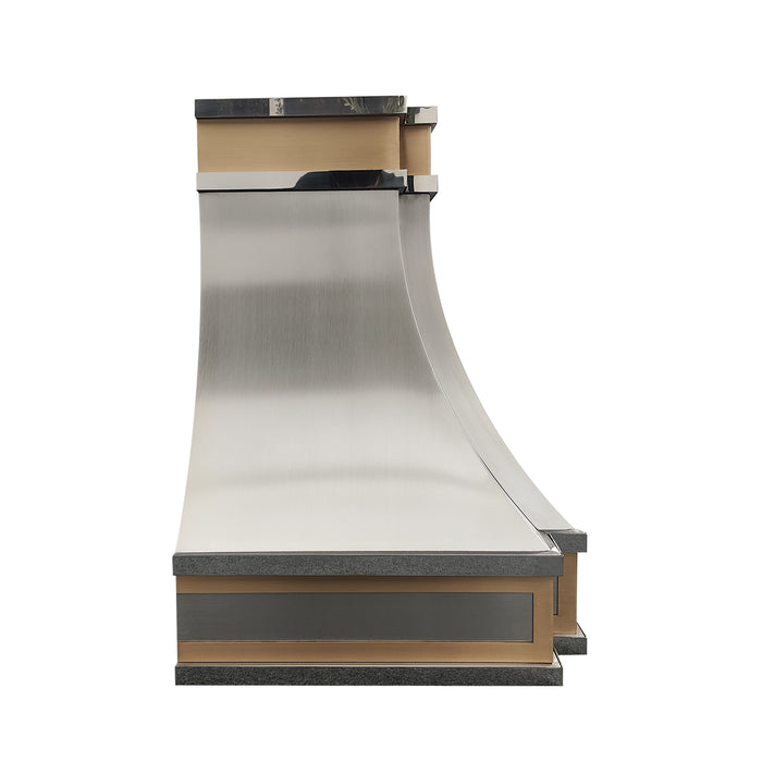 RHM Brushed Stainless Steel Custom Range Hood with Brass Trims SH33-C5BS-1