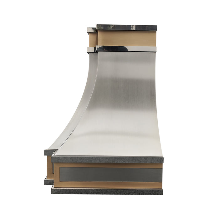 RHM Brushed Stainless Steel Custom Range Hood with Brass Trims SH33-C5BS-1