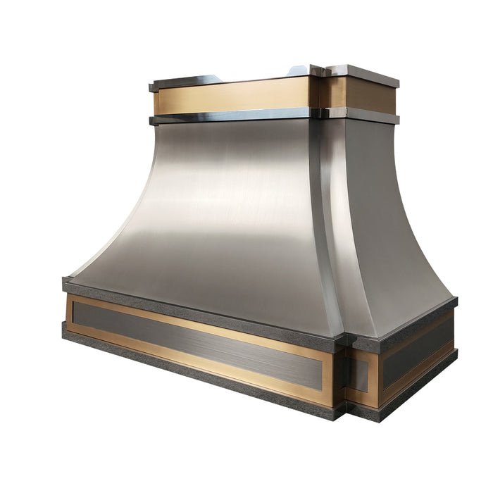 RHM Brushed Stainless Steel Custom Range Hood with Brass Trims SH33-C5BS-1
