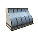 Rangehoodmaster polished blue stainless steel range hood with strap & rivets